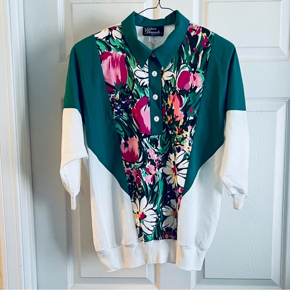 VTG Silver Threads Size 1X Top Shirt short sleeve